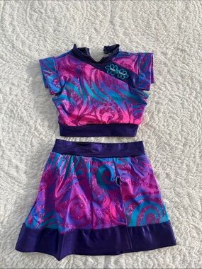 Girls Purple Pink Teal Dance Set – Two-Piece Performance Costume